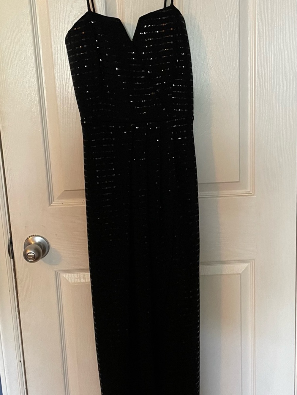 Black Sequin Spaghetti-Strap Evening Dress